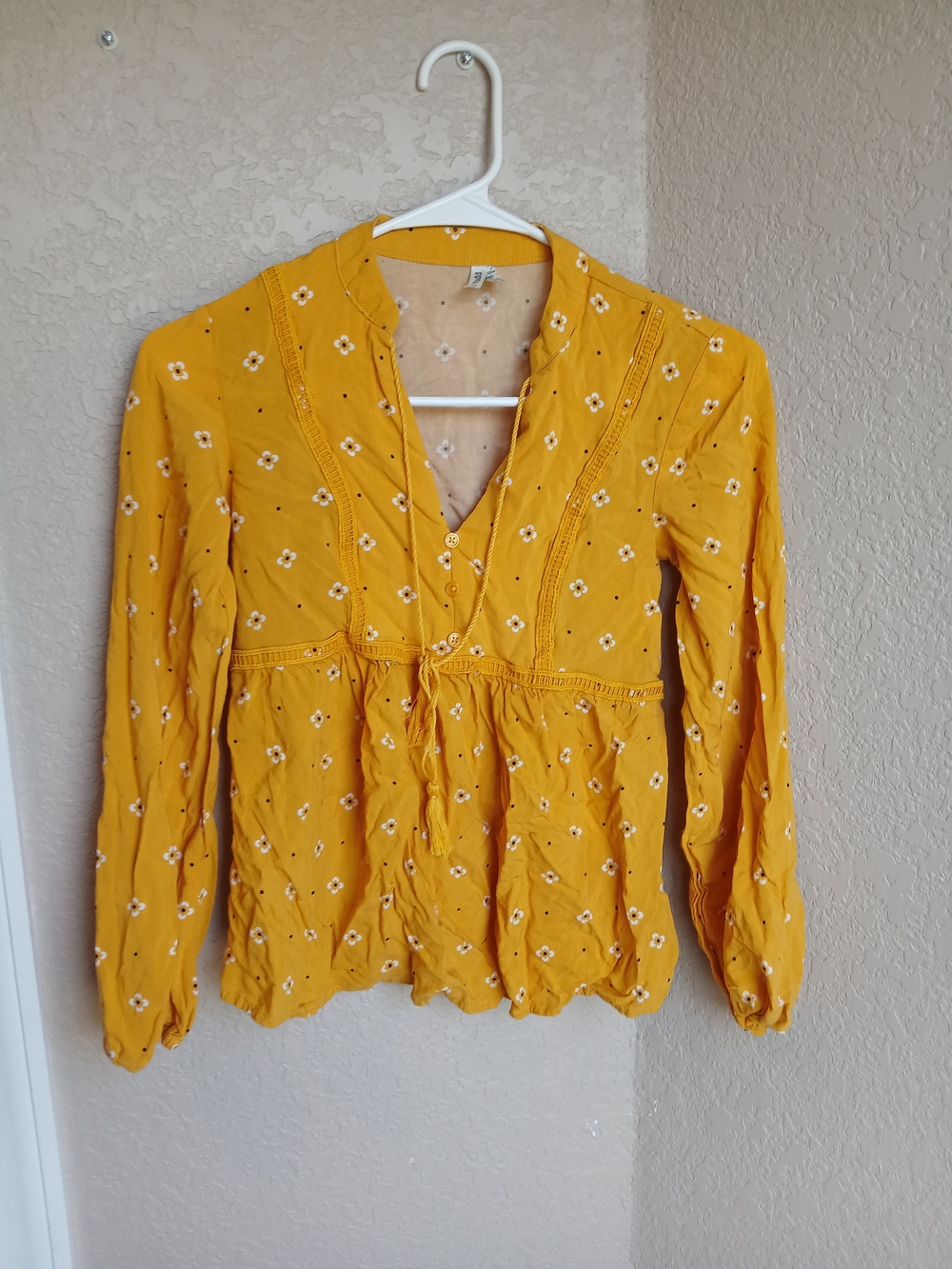 Mustard Floral V-Neck Peasant Top